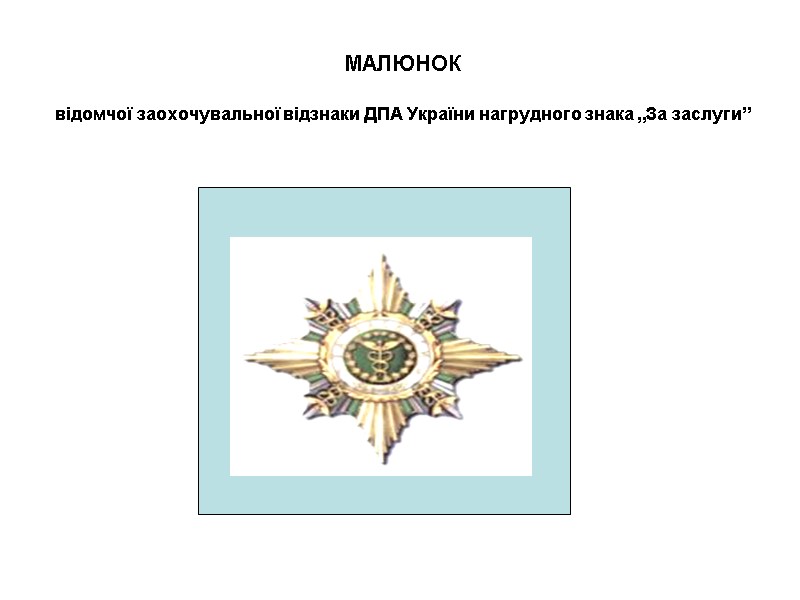 МАЛЮНОК  відомчої заохочувальної відзнаки ДПА України нагрудного знака „За заслуги”